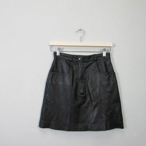 Deerskin Trading Post Leather Mini Skirt 6 Black Mini Vtg Y2k Biker Grunge 316